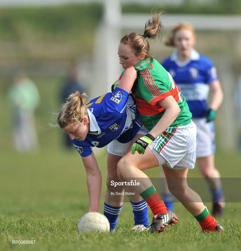 19 April 2009; Mary Kirwan, Laois, in action against Triona McNicholas, Mayo Bord Gais Energy Ladies National Football League, Division 1, Semi-Final, Mayo v Laois, Aughamore, Ballyhaunis, Co Mayo. Picture credit: David Maher / SPORTSFILE