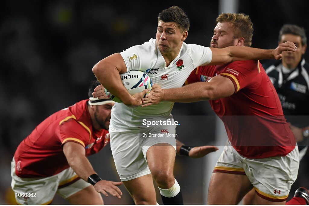 26 September 2015; Ben Youngs, England, is tackled by Scott Baldwin, left, and Tom Francis, Wales. 2015 Rugby World Cup, Pool A, England v Wales, Twickenham Stadium, London, England. Picture credit: Brendan Moran / SPORTSFILE