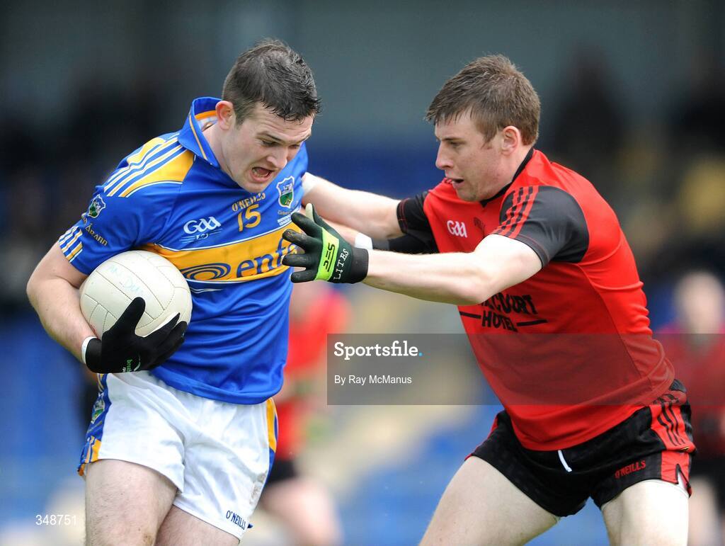 25 April 2009; Barry Grogan, Tipperary, in action against Luke Howard, Down. Allianz GAA National Football League, Division 3 Final, Down v Tipperary, Pearse Park, Longford. Picture credit: Ray McManus / SPORTSFILE