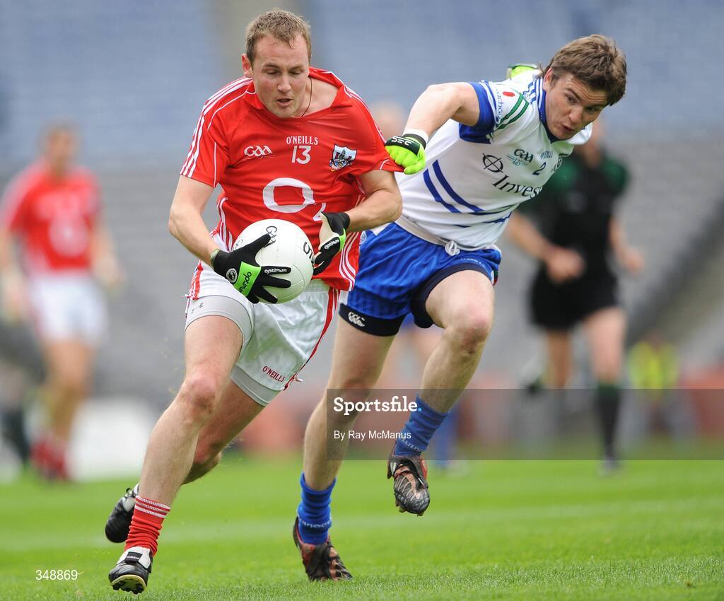26 April 2009; James Masters, Cork, in action against Dessie Mone, Monaghan. Allianz GAA National Football League, Division 2 Final, Cork v Monaghan, Croke Park, Dublin. Picture credit: Ray McManus / SPORTSFILE