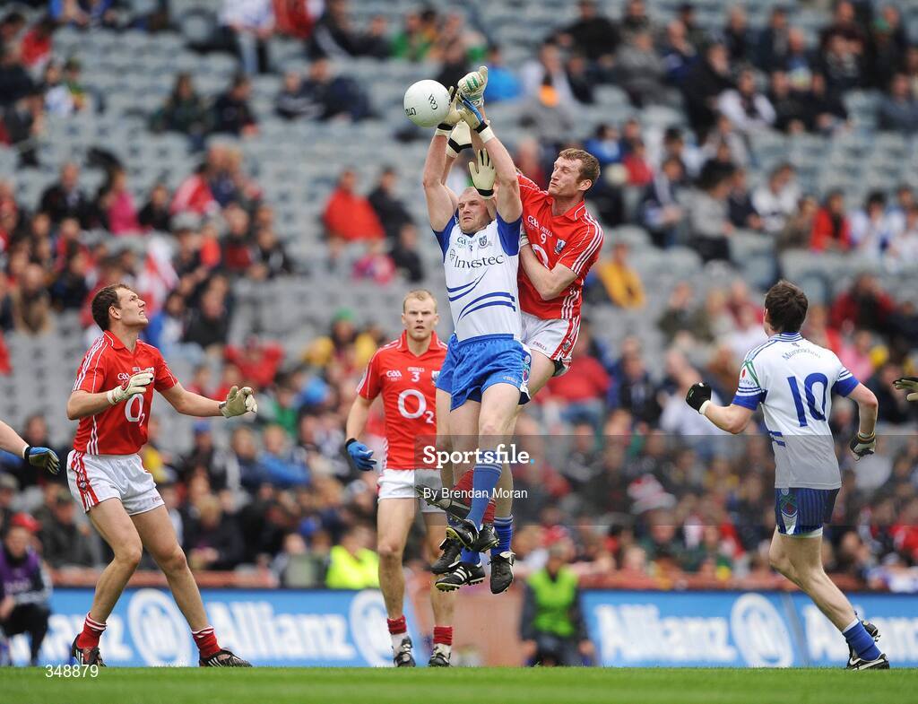26 April 2009; Dick Clerkin, Monaghan, and Nicholas Murphy, Cork, contest a kick out. Allianz GAA National Football League, Division 2 Final, Cork v Monaghan, Croke Park, Dublin. Picture credit: Brendan Moran / SPORTSFILE