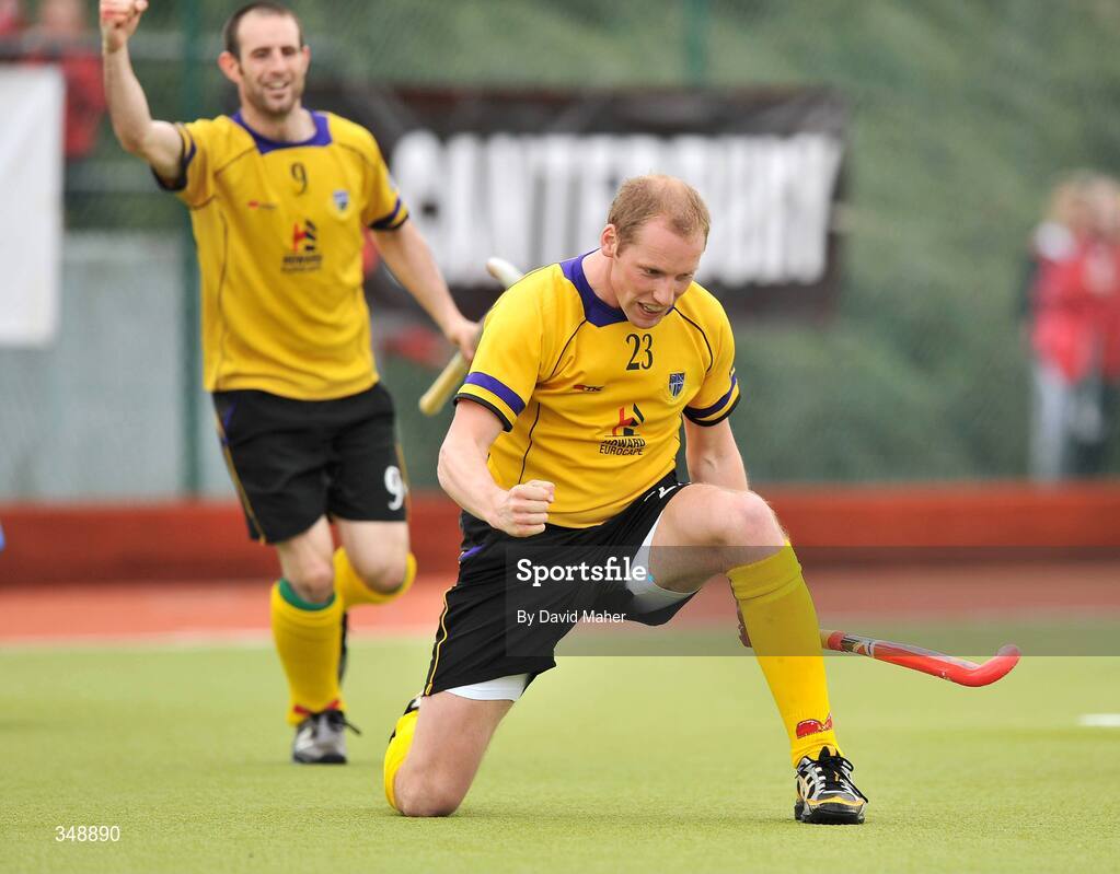 26 April 2009; Justin Sherriff, Pembroke Wanderers, celebrates after scoring his sides fifth goal. Irish Senior Men's Cup Final, Cookstown v Pembroke Wanderers, National Hockey Stadium, UCD, Dublin. Picture credit: David Maher / SPORTSFILE