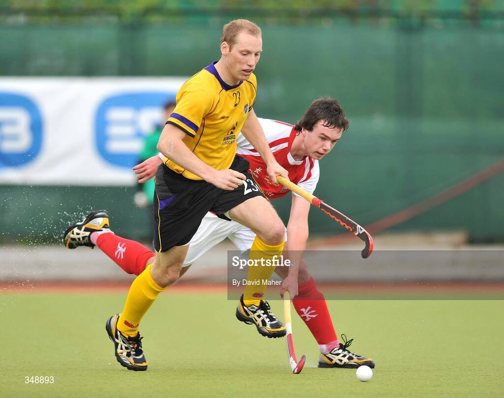 26 April 2009; Justin Sherriff, Pembroke Wanderers, in action against Stephen Sloan, Cookstown. Irish Senior Men's Cup Final, Cookstown v Pembroke Wanderers, National Hockey Stadium, UCD, Dublin. Picture credit: David Maher / SPORTSFILE