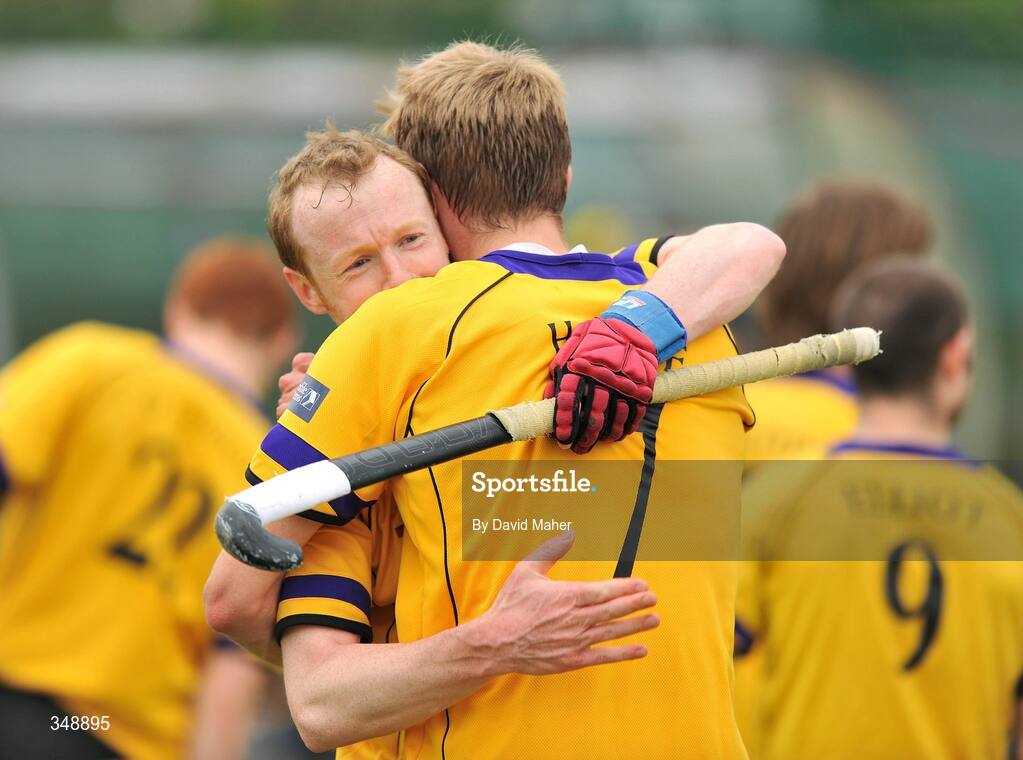 26 April 2009; Colin Kelly, left, Pembroke Wanderers, celebrates with his team-mate Conor Harte at the end of the game. Irish Senior Men's Cup Final, Cookstown v Pembroke Wanderers, National Hockey Stadium, UCD, Dublin. Picture credit: David Maher / SPORTSFILE