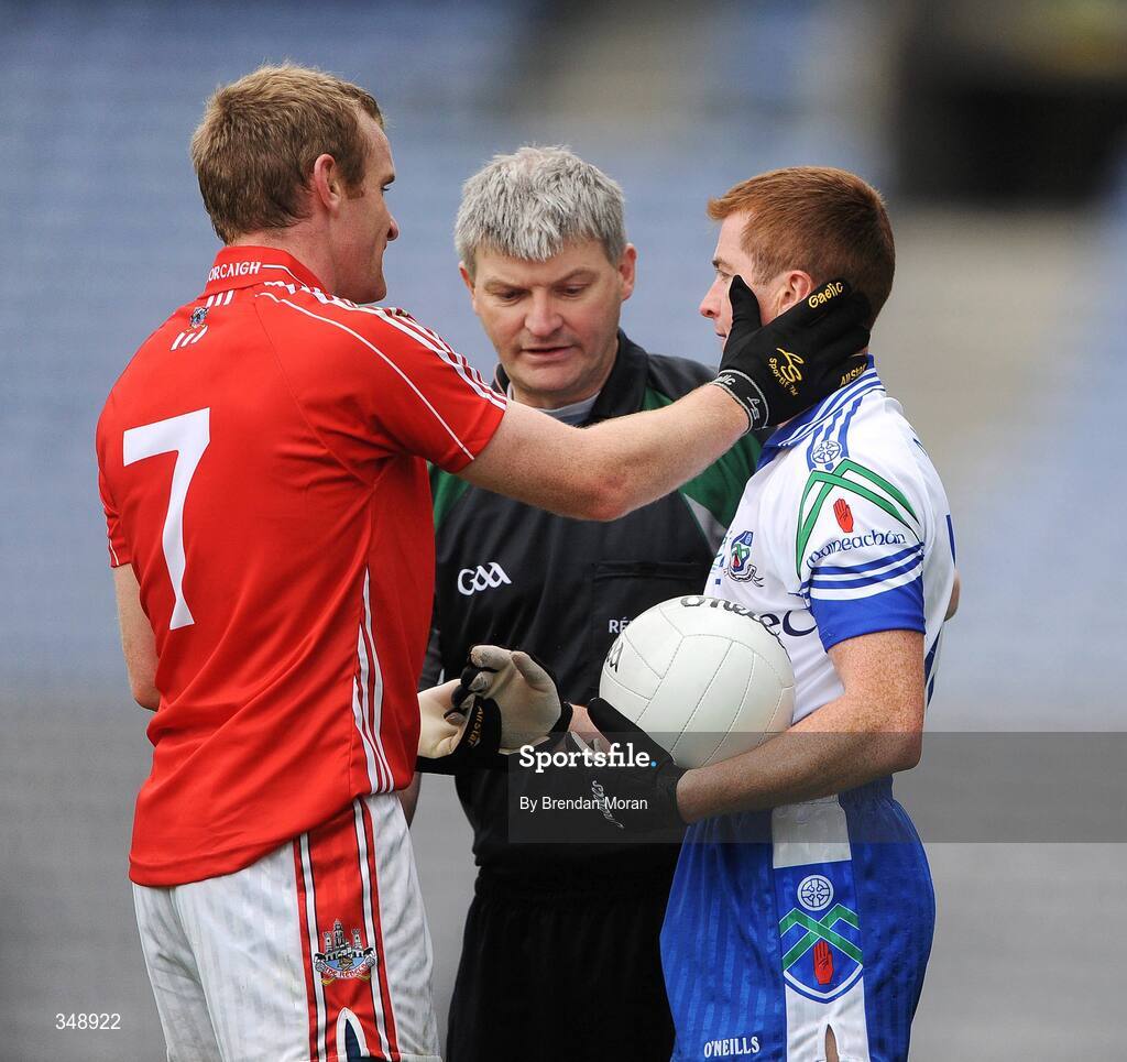26 April 2009; Ger Spillane, Cork, with Tomas Freeman, Monaghan, during the game. Allianz GAA National Football League, Division 2 Final, Cork v Monaghan, Croke Park, Dublin. Picture credit: Brendan Moran / SPORTSFILE