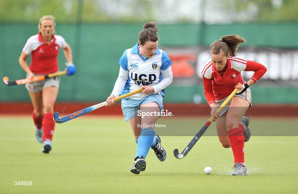 26 April 2009; Grace Irwin, Pegasus, in action against Rosie Carrigan, UCD. ESB Irish Senior Women's Cup Final, Pegasus v UCD, National Hockey Stadium, UCD, Dublin. Picture credit: David Maher / SPORTSFILE