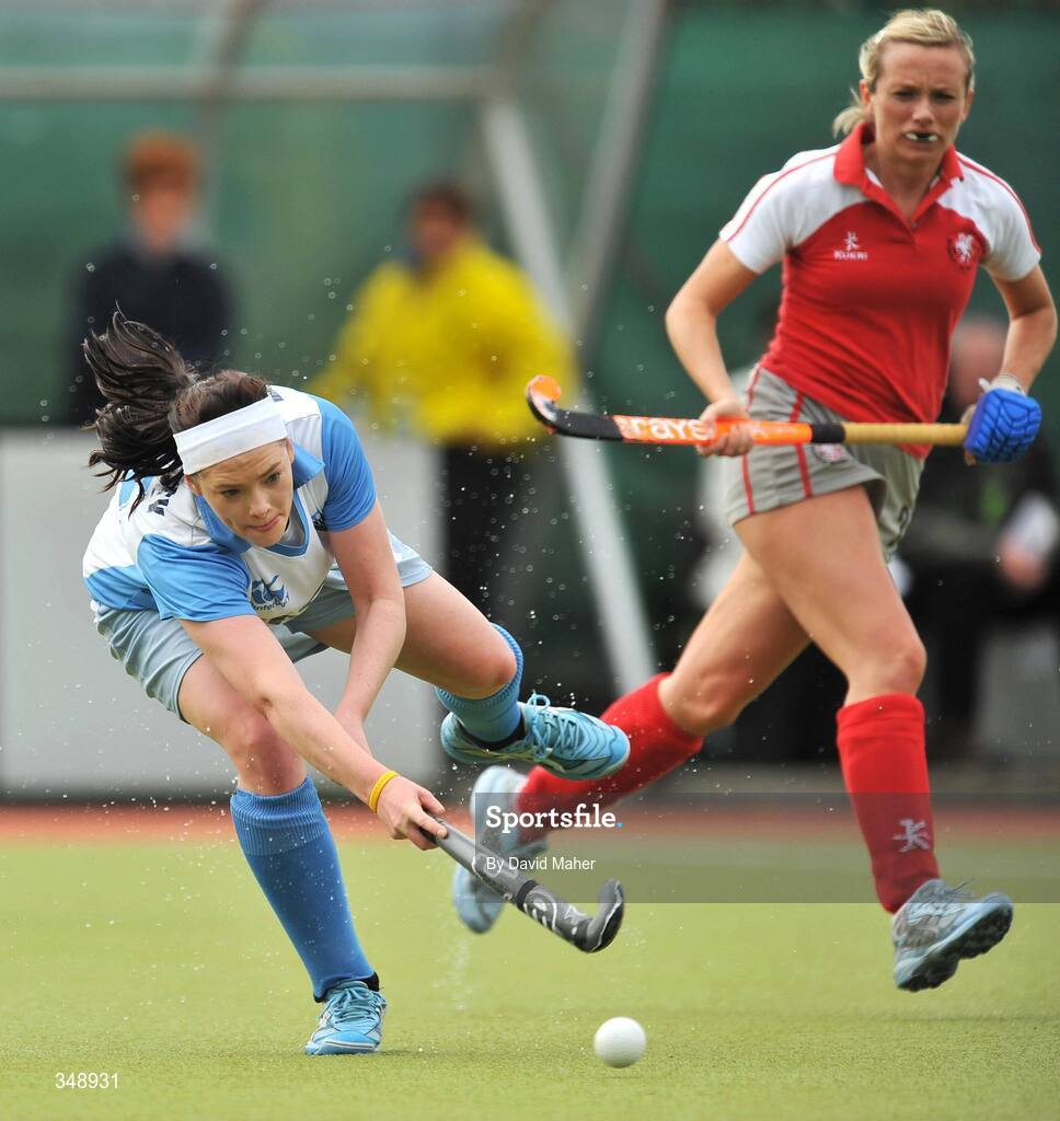 26 April 2009; Liz McInerney, UCD, in action against Lynsey Mallon, Pegasus. ESB Irish Senior Women's Cup Final, Pegasus v UCD, National Hockey Stadium, UCD, Dublin. Picture credit: David Maher / SPORTSFILE