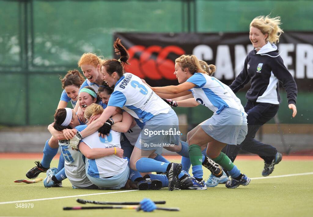 26 April 2009; UCD players celebrate after victory over Pegasus. ESB Irish Senior Women's Cup Final, Pegasus v UCD, National Hockey Stadium, UCD, Dublin. Picture credit: David Maher / SPORTSFILE