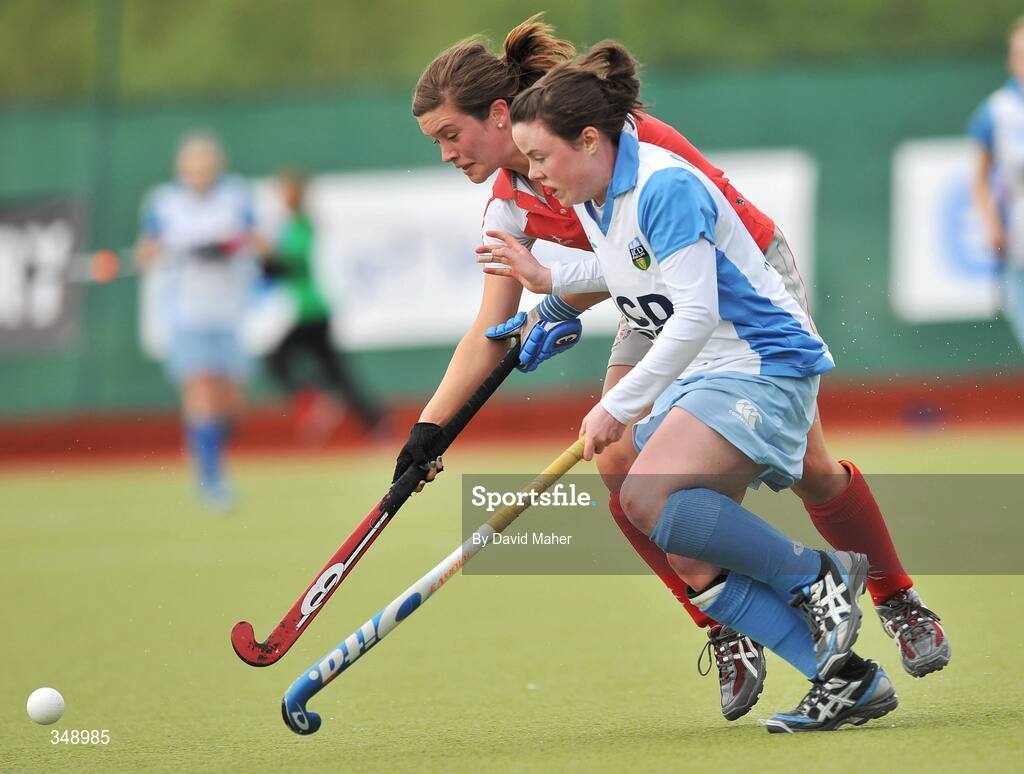 26 April 2009; Rosie Carrigan, UCD, in action against Michele Harvey, Pegasus. ESB Irish Senior Women's Cup Final, Pegasus v UCD, National Hockey Stadium, UCD, Dublin. Picture credit: David Maher / SPORTSFILE