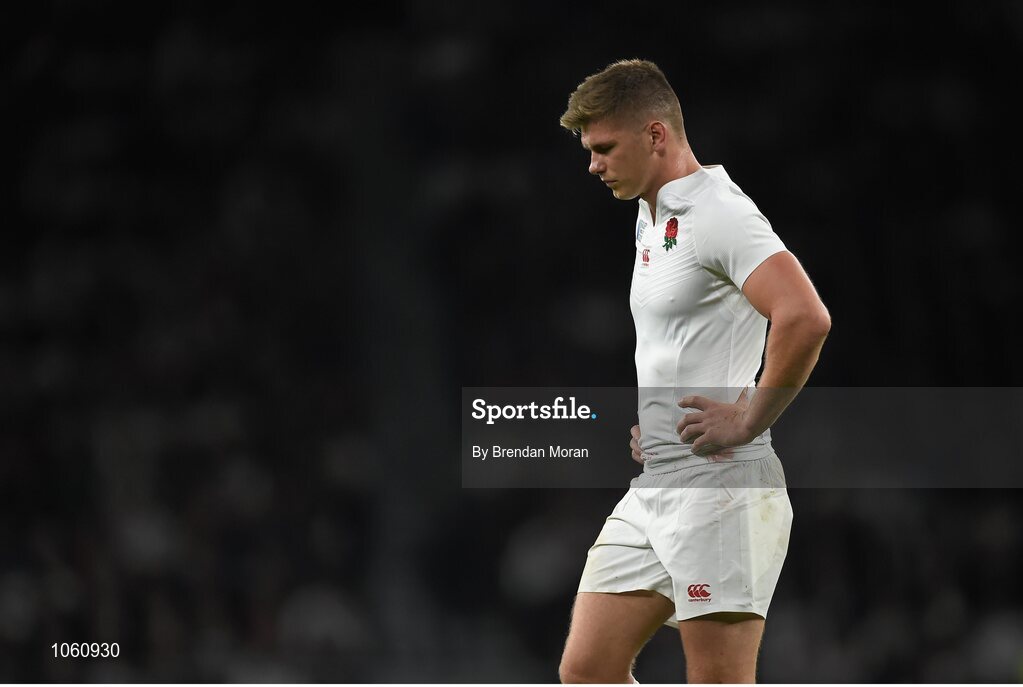 26 September 2015; A dejected Owen Farrell, England. 2015 Rugby World Cup, Pool A, England v Wales, Twickenham Stadium, London, England. Picture credit: Brendan Moran / SPORTSFILE