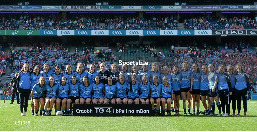 27 September 2015; The Dublin squad. TG4 Ladies Football All-Ireland Senior Championship Final, Croke Park, Dublin. Picture credit: Ramsey Cardy / SPORTSFILE