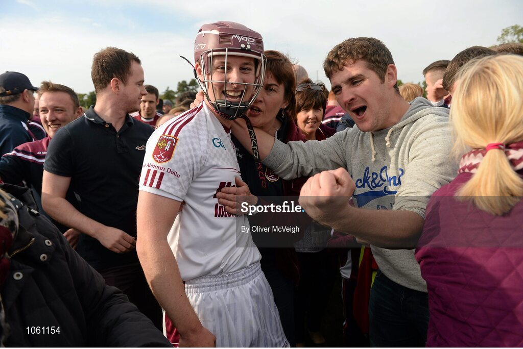 27 September 2015; Eoin Gillan, Ruairi Og Cushendall, is congratulated by fans after the game. Antrim Senior Championship Hurling Final, Ruairi Og Cushendall v Ballycastle McQuillan, Dunloy GAA Club, Dunloy, Co. Antrim. Picture credit: Oliver McVeigh / SPORTSFILE