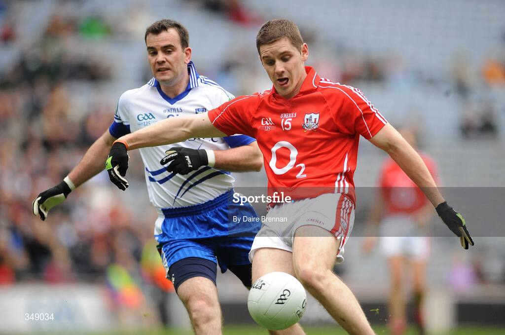 26 April 2009; Daniel Goulding, Cork, in action against John Paul Mone, Monaghan. Allianz GAA National Football League, Division 2 Final, Cork v Monaghan, Croke Park, Dublin. Picture credit: Daire Brennan / SPORTSFILE