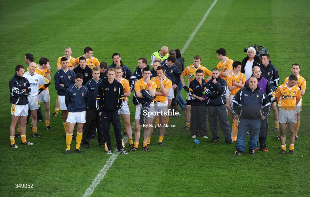 25 April 2009; Members of the Antrim squad watch the presentation. Allianz GAA National Football League, Division 4 Final, Antrim v Sligo, Pearse Park, Longford. Picture credit: Ray McManus / SPORTSFILE