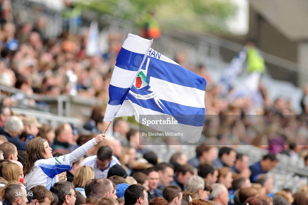26 April 2009; A supporter waves a Monaghan flag during the game. Allianz GAA National Football League, Division 2 Final, Cork v Monaghan, Croke Park, Dublin. Picture credit: Stephen McCarthy / SPORTSFILE