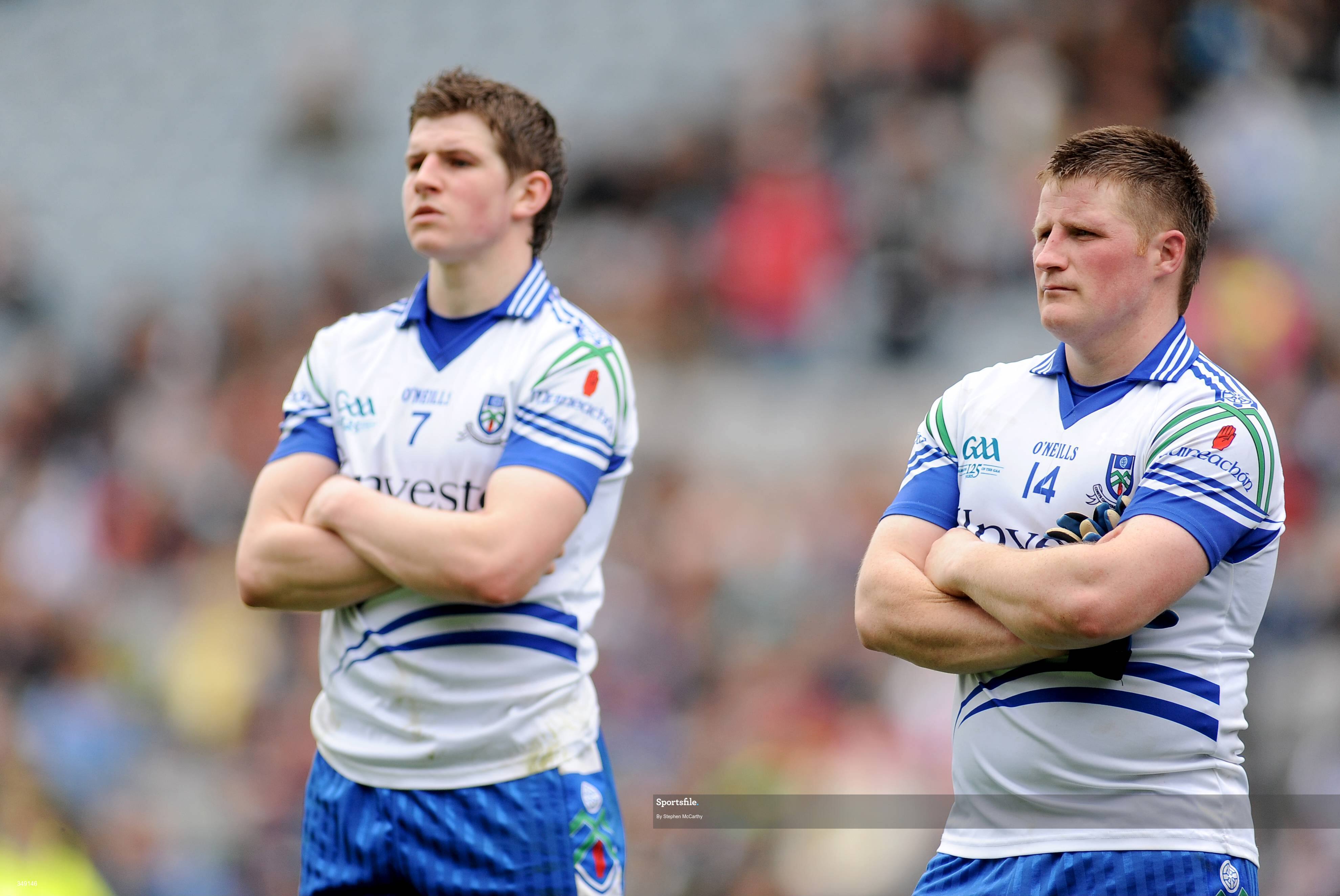 26 April 2009; Monaghan players Darren Hughes, left, and Rory Woods watch on during the presentation. Allianz GAA National Football League, Division 2 Final, Cork v Monaghan, Croke Park, Dublin. Picture credit: Stephen McCarthy / SPORTSFILE
