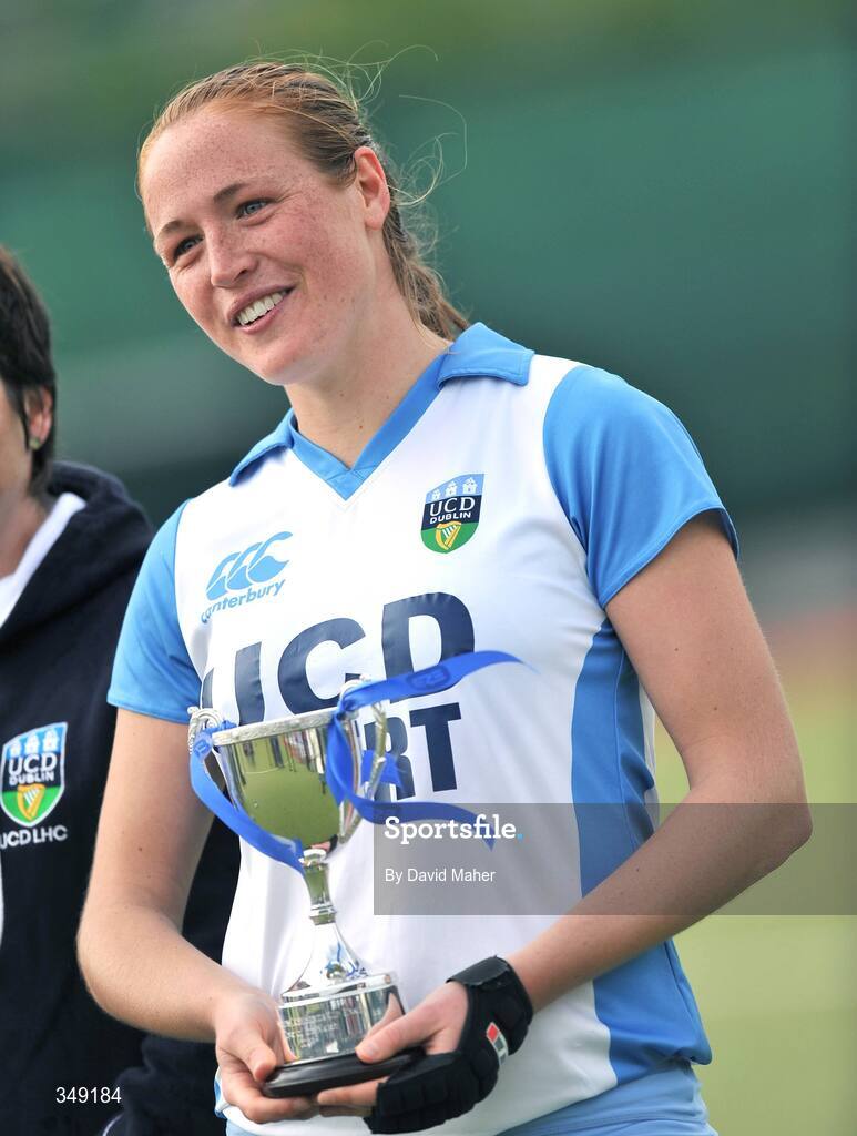 26 April 2009; UCD's Roisin Flinn holds her Player of the Match cup. ESB Irish Senior Women's Cup Final, Pegasus v UCD, National Hockey Stadium, UCD, Dublin. Picture credit: David Maher / SPORTSFILE