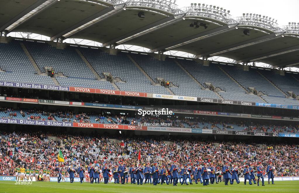 26 April 2009; The teams parade behind the Artane Band and in front of the Cusack Stand before the game. Allianz GAA National Football League, Division 1 Final, Kerry v Derry, Croke Park, Dublin. Picture credit: Brendan Moran / SPORTSFILE