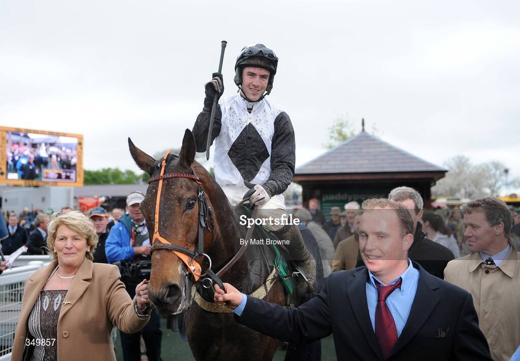 29 April 2009; Dunguib, with Brian O'Connell up, is lead to the parade ring after winning the Paddy Power INH Flat Race. 2009 Punchestown Irish National Hunt Festival, Punchestown Racecourse, Co. Kildare. Picture credit: Matt Browne / SPORTSFILE