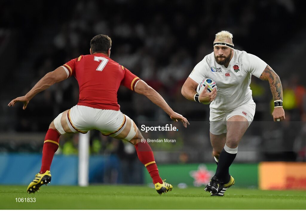 26 September 2015; Joe Marler, England, in action against Sam Warburton, Wales. 2015 Rugby World Cup, Pool A, England v Wales, Twickenham Stadium, London, England. Picture credit: Brendan Moran / SPORTSFILE