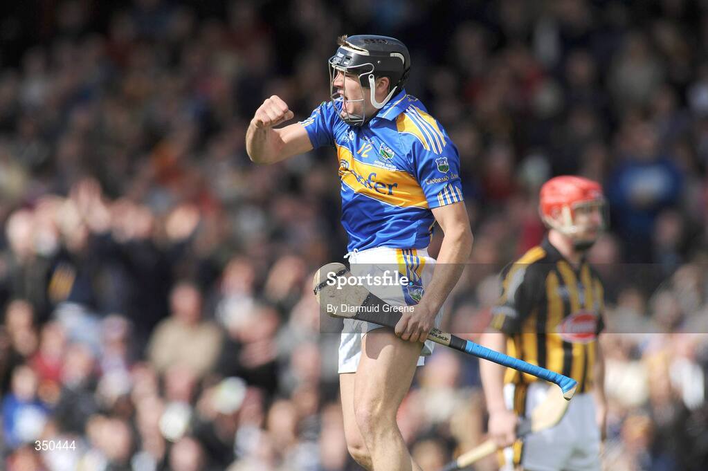 3 May 2009; James Woodlock, Tipperary, celebrates after scoring his side's first goal. Allianz GAA NHL Division 1 Final, Kilkenny v Tipperary, Semple Stadium, Thurles, Co. Tipperary. Picture credit: Diarmuid Greene / SPORTSFILE