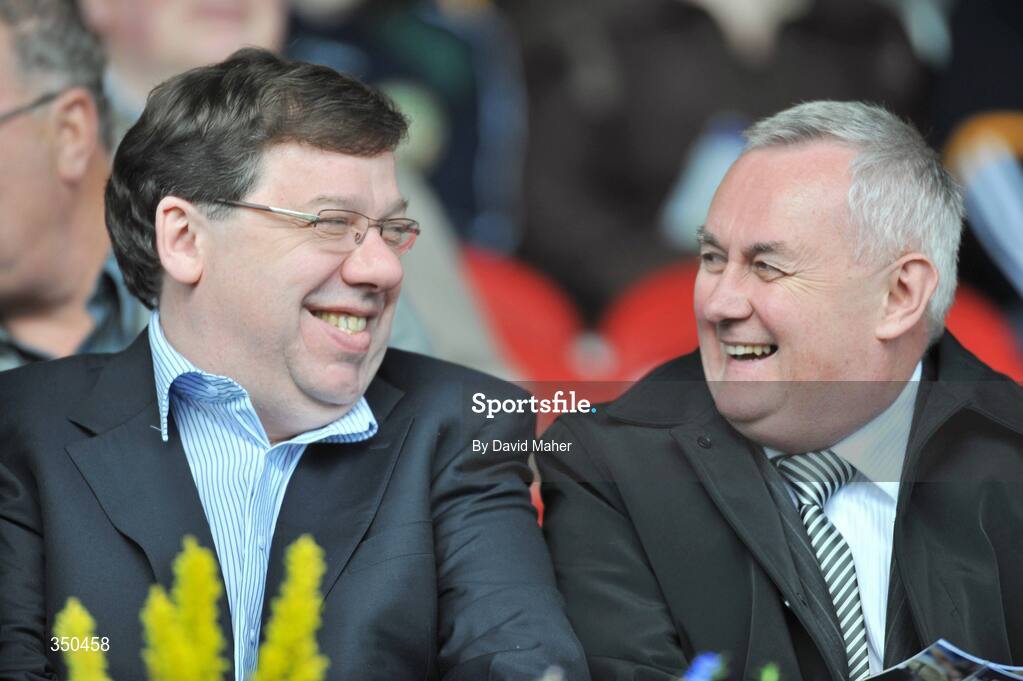 3 May 2009; An Taoiseach Brian Cowen T.D and GAA president Christy Cooney during the game. Allianz GAA NHL Division 2 Final, Wexford v Offaly, Semple Stadium, Thurles, Co. Tipperary. Picture credit: David Maher / SPORTSFILE