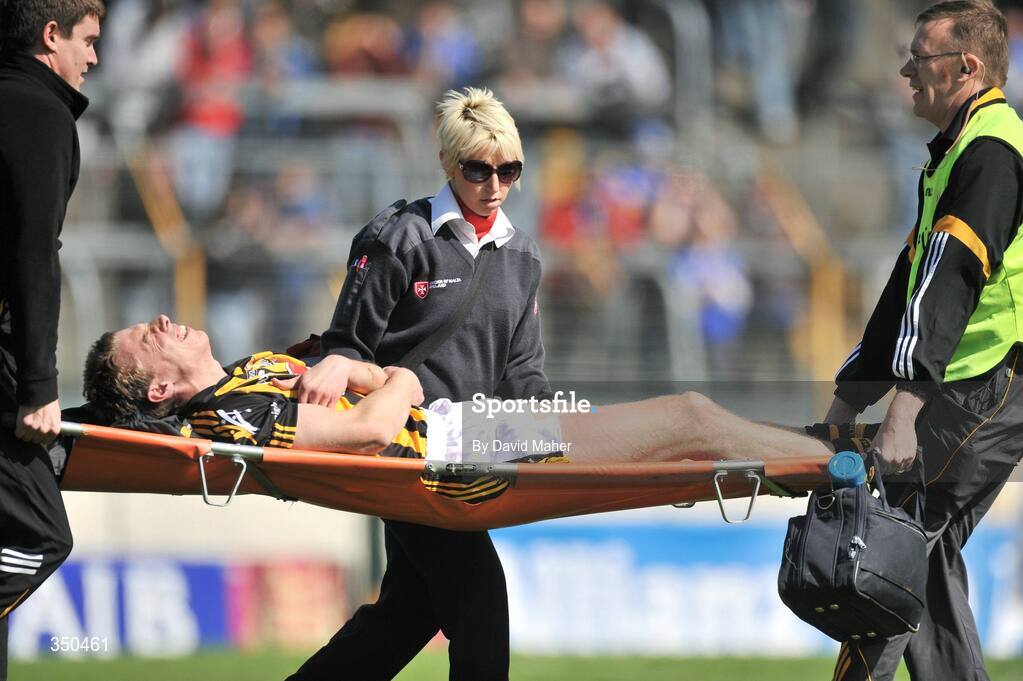 3 May 2009; Brian Hogan, Kilkenny, is stretchered off the pitch by medical staff during the first half. Allianz GAA NHL Division 1 Final, Kilkenny v Tipperary, Semple Stadium, Thurles, Co. Tipperary. Picture credit: David Maher / SPORTSFILE