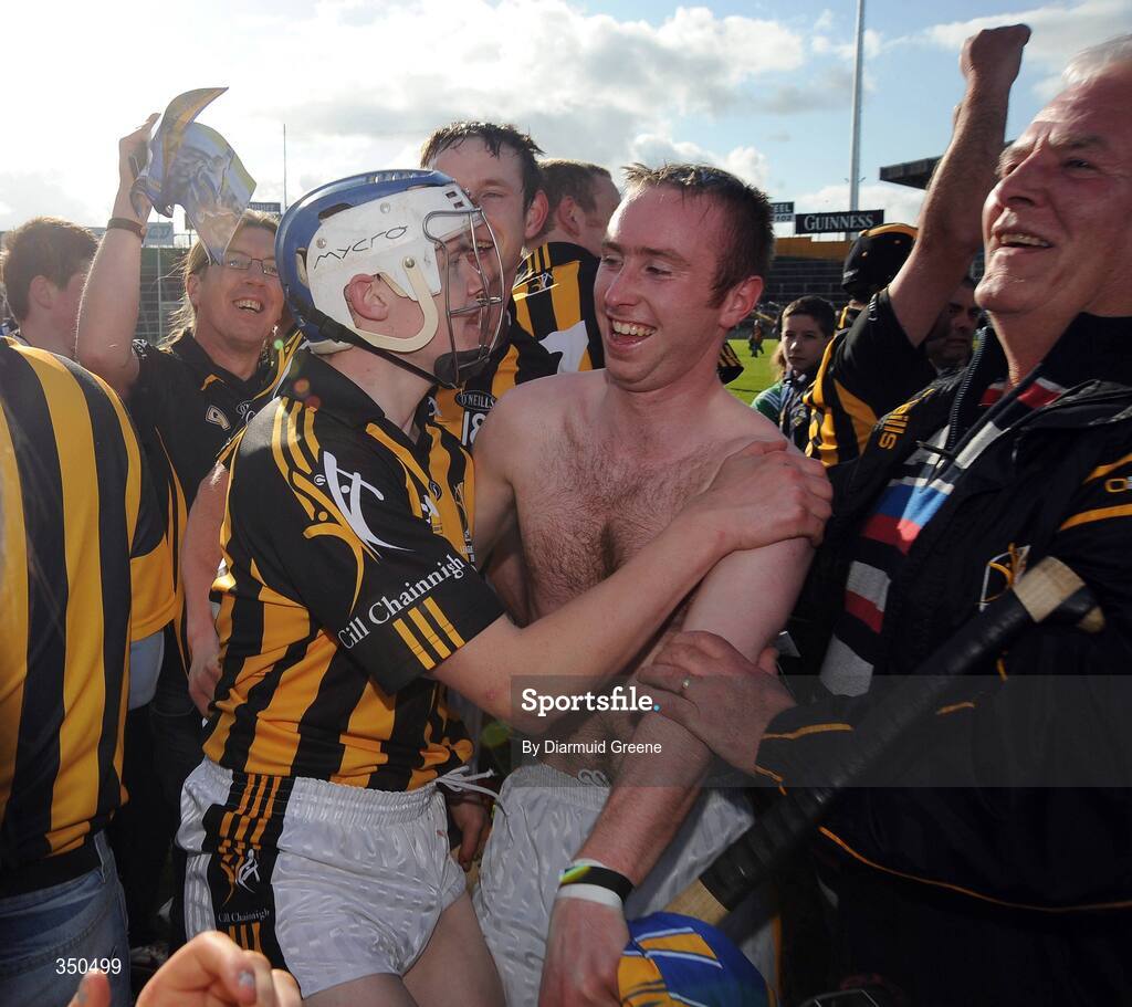 3 May 2009; Kilkenny players TJ Reid, left, and James 'Cha' Fitzpatrick celebrate after the game. Allianz GAA NHL Division 1 Final, Kilkenny v Tipperary, Semple Stadium, Thurles, Co. Tipperary. Picture credit: Diarmuid Greene / SPORTSFILE