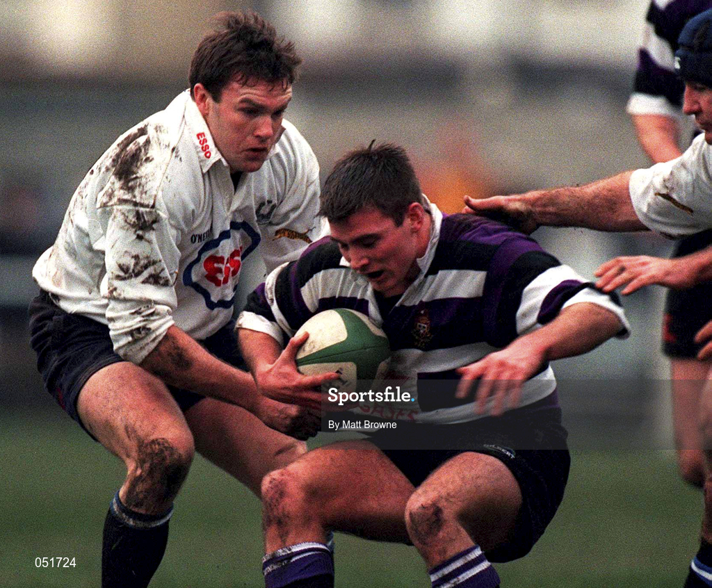 23 December 2000; John Coffee of Terenure College RFC is tackled by John Kelly of Cork Constitution RFC during the AIB All-Ireland League Division 2 match between Terenure College RFC and Cork Constitution RFC at Lakelands Park in Dublin. Photo by Matt Browne/Sportsfile