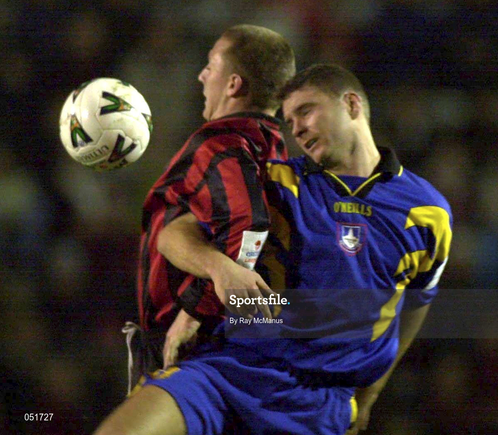 21 December 2000; Vinny Perth of Longford Town in action against Glen Crowe of Bohemians during the Eircom League Premier Division match between Bohemians and Longford Town at Dalymount Park in Dublin. Photo by Ray McManus/Sportsfile