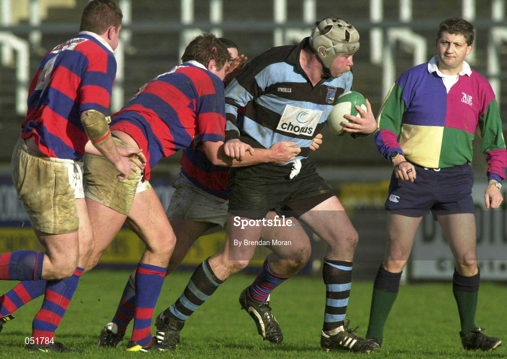 31 December 2000; Anthony Foley of Shannon holds off the tackled of Bob Gissing of Clontarf during the AIB All-Ireland League Division 1 match between Shannon and Clontarf at Thonond Park in Limerick. Photo by Brendan Moran/Sportsfile