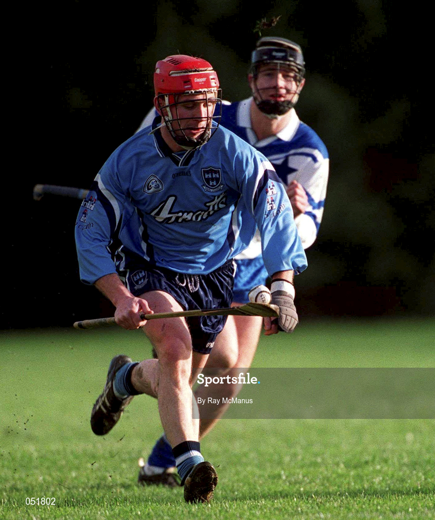 1 January 2001; Dermot Daly of Dublin is tackled by David Hegarty of Blue Stars during the Dublin GAA Hurling Blue Stars Exibition Games at Glenallbyn in Stillorgan, Dublin. Photo by Ray McManus/Sportsfile