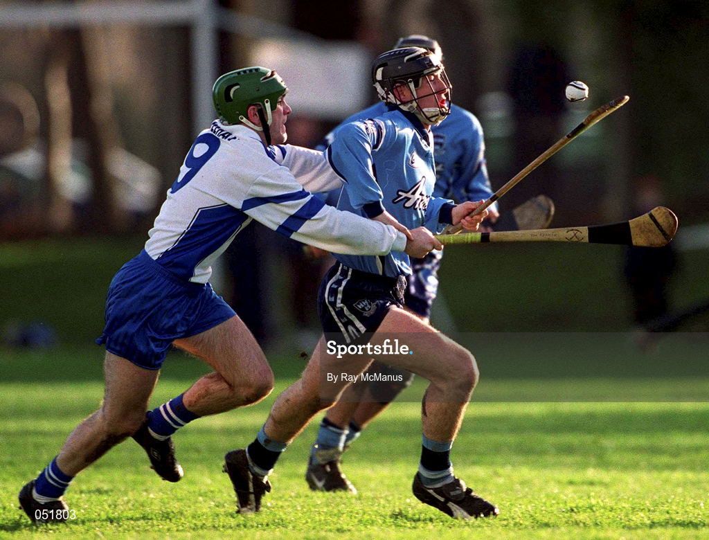 1 January 2001; Liam Ryan of Dublin is tackled by Tommy Feehan of Blue Stars during the Dublin GAA Hurling Blue Stars Exibition Games at Glenallbyn in Stillorgan, Dublin. Photo by Ray McManus/Sportsfile