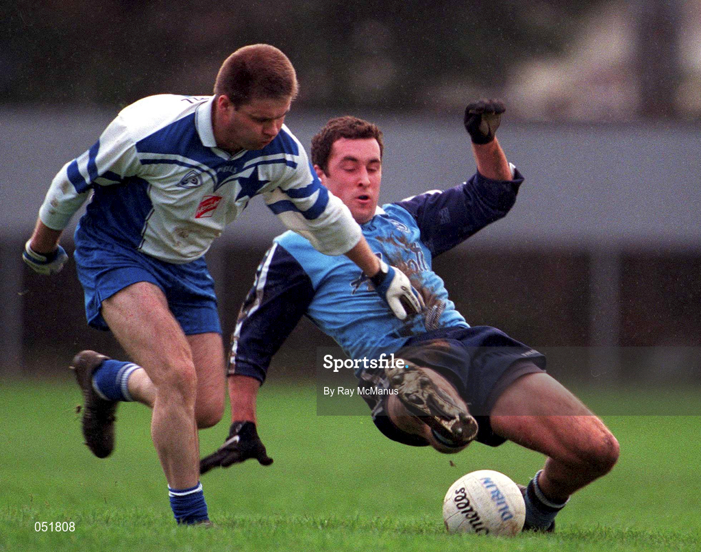 1 January 2001; Ken Darcy of Dublin in action against Dessie Farrell of Blue Stars during the Dublin GAA Hurling Blue Stars Exibition Games at Glenallbyn in Stillorgan, Dublin. Photo by Ray McManus/Sportsfile