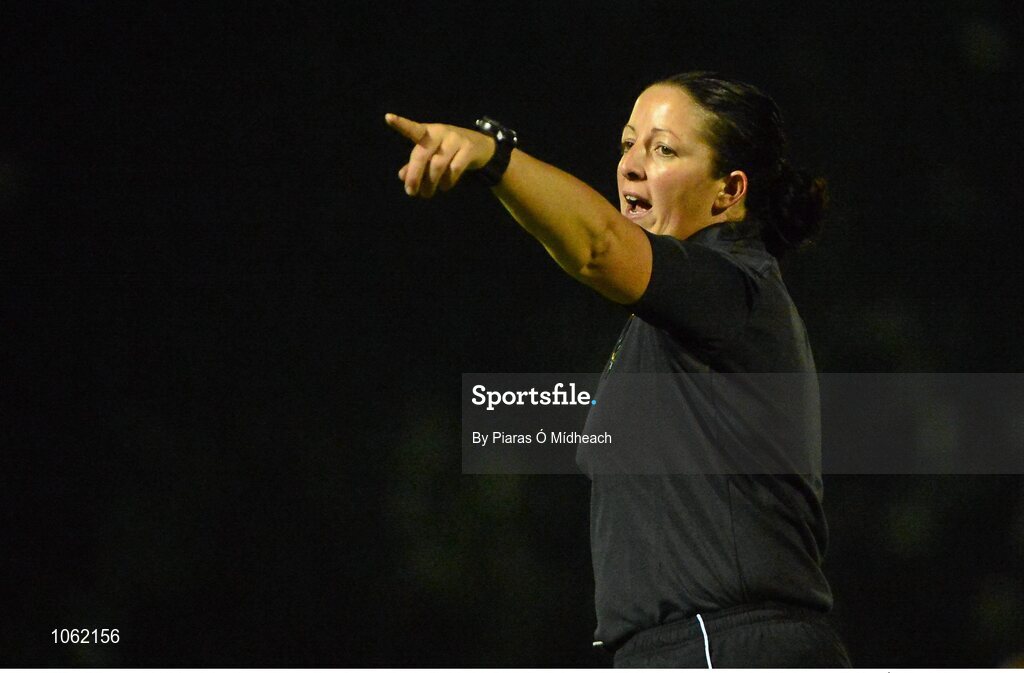 30 September 2015; Referee Deirdre Nolan. FAI Umbro Women’s Intermediate Cup Final, St Catherine’s LFC v Shelbourne U18 LFC. Frank Cooke Park, Glasnevin, Dublin. Picture credit: Piaras Ó Mídheach / SPORTSFILE