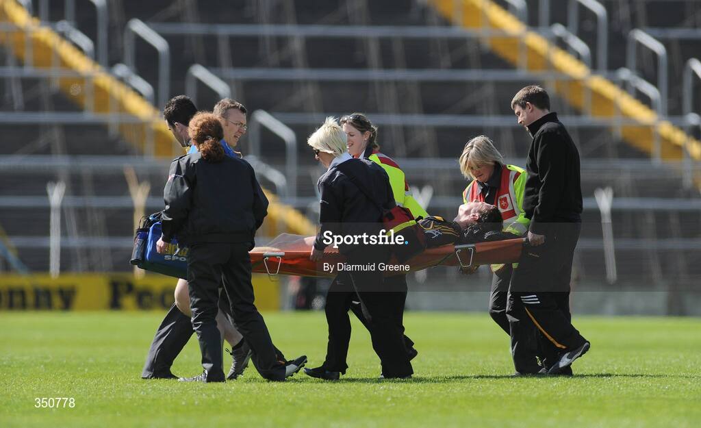 3 May 2009; Kilkenny's Brian Hogan is stretchered off the field after picking up an injury. Allianz GAA NHL Division 1 Final, Kilkenny v Tipperary, Semple Stadium, Thurles, Co. Tipperary. Picture credit: Diarmuid Greene / SPORTSFILE