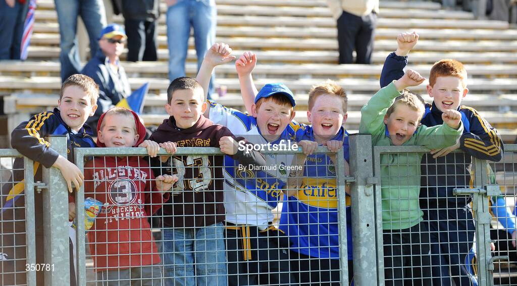 3 May 2009; Young Tipperary supporters cheer on their side during the game. Allianz GAA NHL Division 1 Final, Kilkenny v Tipperary, Semple Stadium, Thurles, Co. Tipperary. Picture credit: Diarmuid Greene / SPORTSFILE