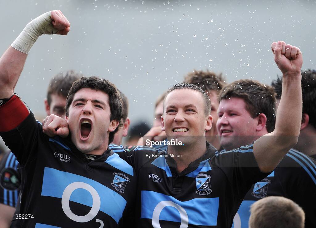 9 May 2009; Shannon players Richie Mullane, left, and Fiach O'Loughlin celebrate after the game. AIB League Division 1 Final, Shannon v Clontarf, Thomond Park, Limerick. Picture credit: Brendan Moran / SPORTSFILE