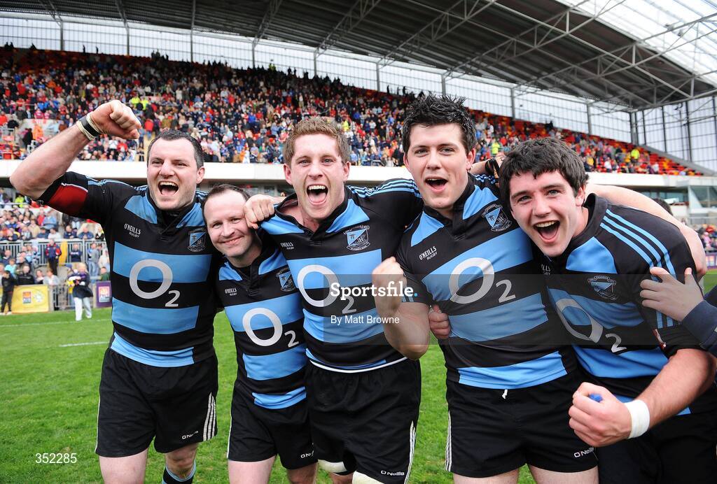 9 May 2009; Shannon players from left, Padraic O'Brien, Frankie McNamara, Kevin Griffin, Emmet McLoughlin and Richie Mullane celebrate after the final whistle. AIB League Division 1 Final, Shannon v Clontarf, Thomond Park, Limerick. Picture credit: Matt Browne / SPORTSFILE