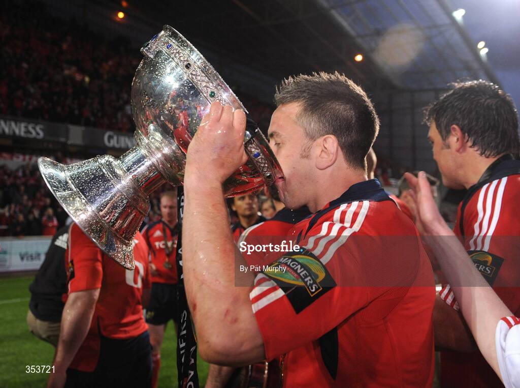 15 May 2009; Munster's Niall Ronan drinks from the Magners League Trophy as he celebrates after the game. Magners League, Munster v Neath Swansea Ospreys, Thomond Park, Limerick. Picture credit: Pat Murphy / SPORTSFILE