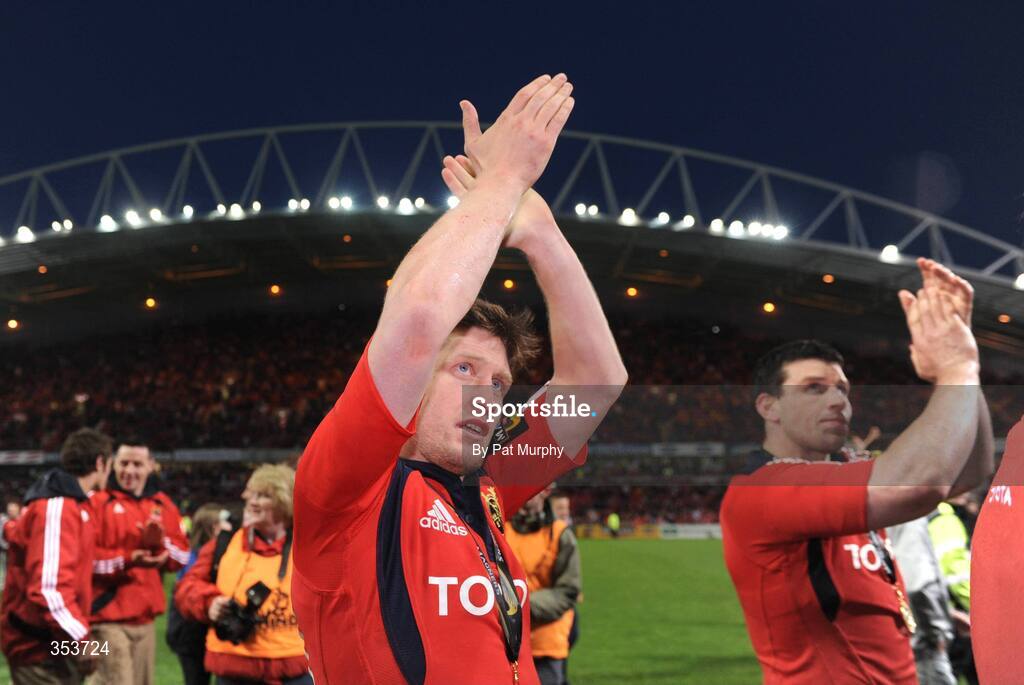 15 May 2009; Munster's Ronan O'Gara celebrates after the game. Magners League, Munster v Neath Swansea Ospreys, Thomond Park, Limerick. Picture credit: Pat Murphy / SPORTSFILE