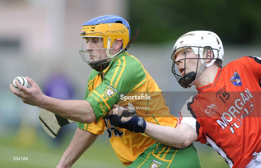 17 May 2009; Mickey McCann, Donegal, in action against Cathal Carvil, Armagh. Ulster Senior Hurling Championship, Second Round, Donegal v Armagh, Letterkenny, Co. Donegal. Picture credit: Oliver McVeigh / SPORTSFILE