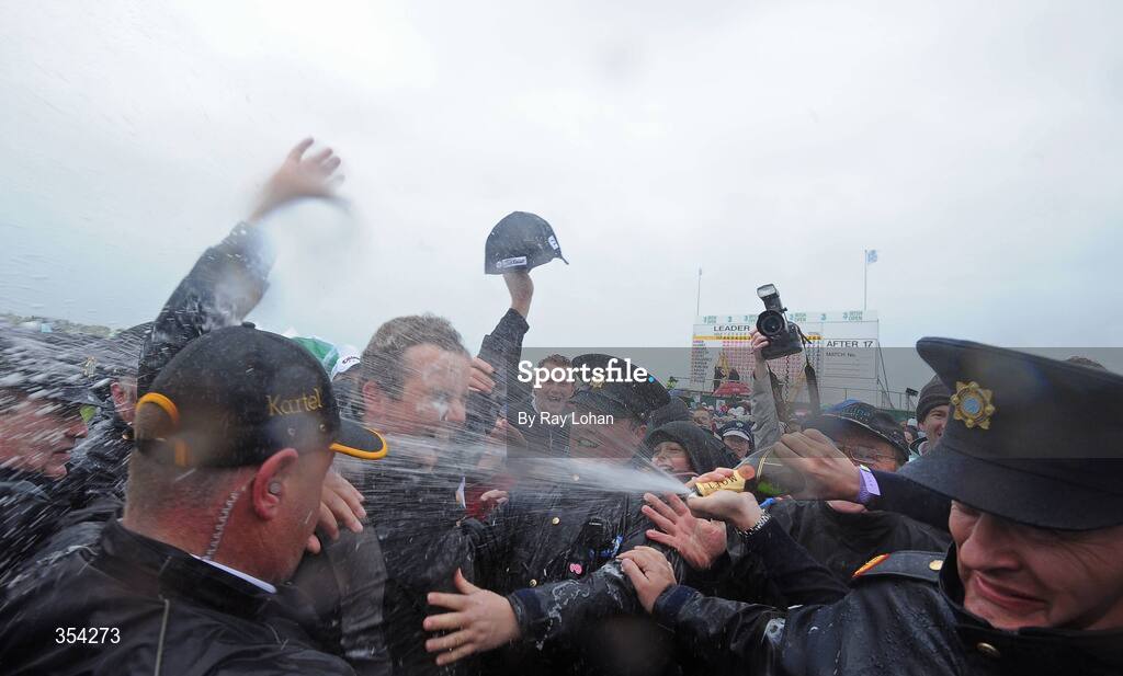 17 May 2009; Shane Lowry celebrates after winning the 3 Irish Open Golf Championship. County Louth Golf Club, Baltray, Co. Louth. Picture credit: Ray Lohan / SPORTSFILE