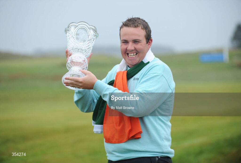 17 May 2009; Shane Lowry celebrates with the 3 Irish Open Golf Championship Trophy. County Louth Golf Club, Baltray, Co. Louth. Picture credit: Matt Browne / SPORTSFILE