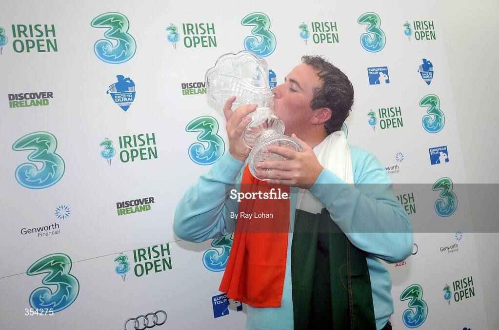 17 May 2009; Shane Lowry celebrates with the cup after winning the 3 Irish Open Golf Championship. County Louth Golf Club, Baltray, Co. Louth. Picture credit: Ray Lohan / SPORTSFILE