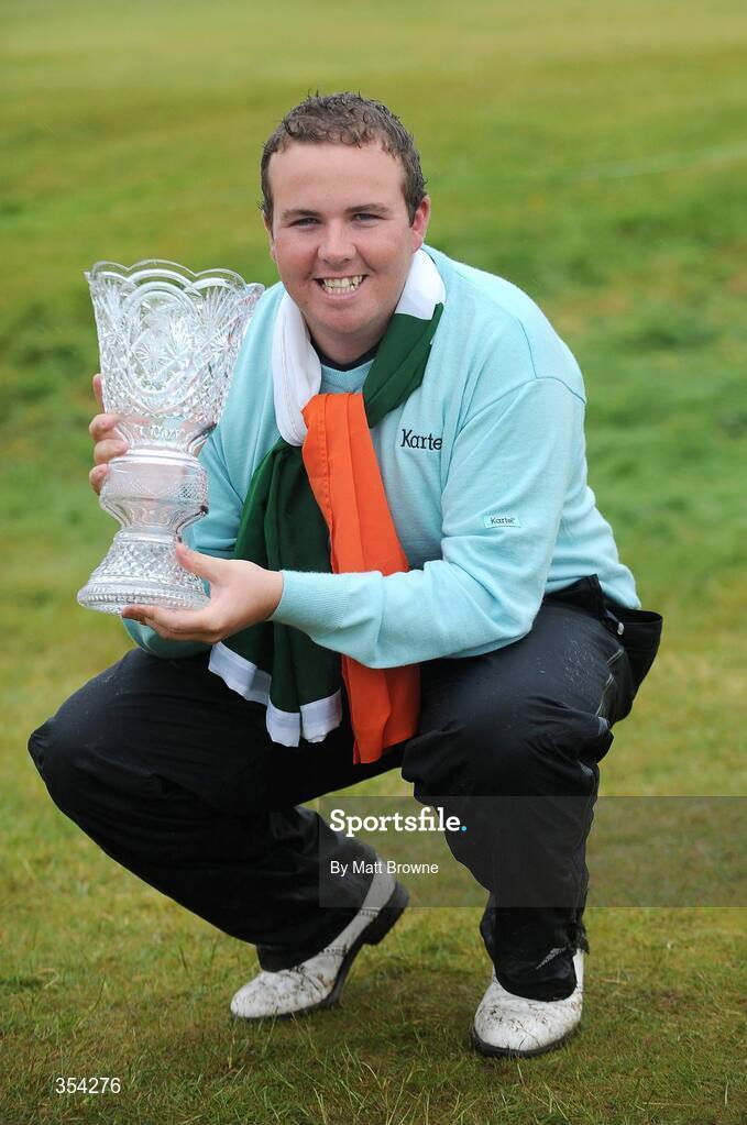 17 May 2009; Shane Lowry celebrates with the 3 Irish Open Golf Championship Trophy. County Louth Golf Club, Baltray, Co. Louth. Picture credit: Matt Browne / SPORTSFILE