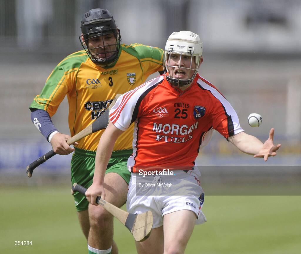 17 May 2009; Fintan Woods, Armagh, in action against Joe Boyle, Donegal. Ulster Senior Hurling Championship, Second Round, Donegal v Armagh, Letterkenny, Co. Donegal. Picture credit: Oliver McVeigh / SPORTSFILE