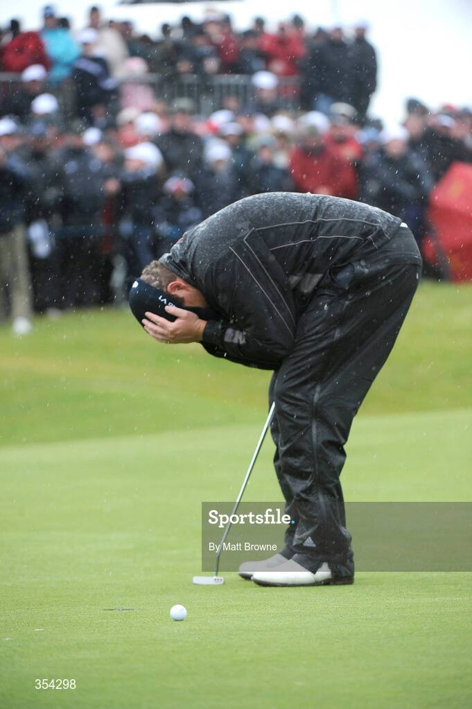 17 May 2009; Shane Lowry on the 18th green after he missed his first chance to win the 3 Irish Open Golf Championship. County Louth Golf Club, Baltray, Co. Louth. Picture credit: Matt Browne / SPORTSFILE