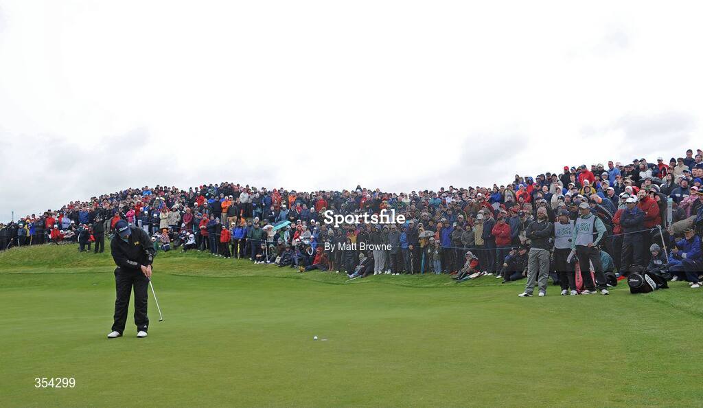 17 May 2009; Shane Lowry watches his birdie putt on the 16th green during the 3 Irish Open Golf Championship. County Louth Golf Club, Baltray, Co. Louth. Picture credit: Matt Browne / SPORTSFILE