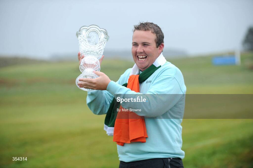 17 May 2009; Shane Lowry celebrates with the 3 Irish Open Golf Championship Trophy. County Louth Golf Club, Baltray, Co. Louth. Picture credit: Matt Browne / SPORTSFILE